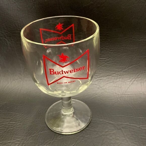 Budweiser King Of Beers Clear Glass Draft Beer Mug Thumbprint Style Vintage Used - Picture 1 of 5